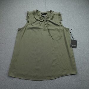 Simply Vera Vera Wang Blouse Womens S Olive Ruffle‎ Tie Front Tank Top